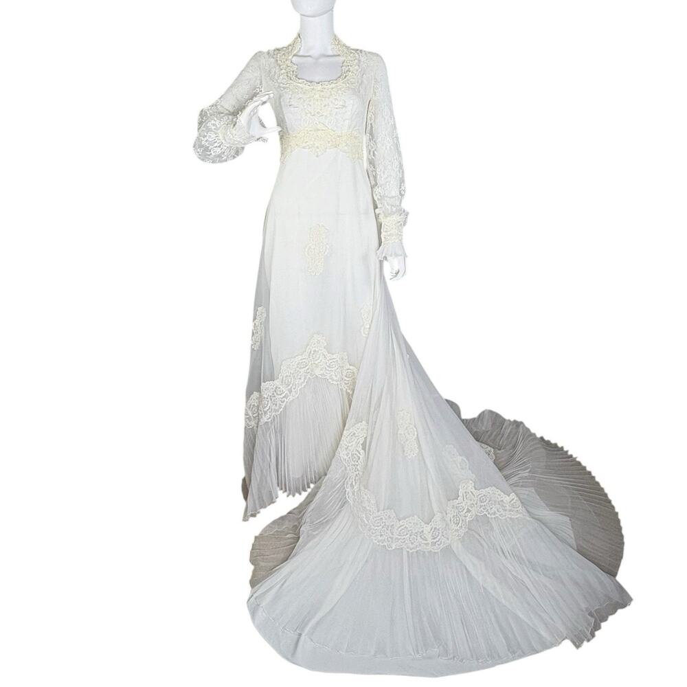 Vintage 70s Union Made Wedding Dress Empire Waist Bishop Slv Boho Ivory Size 8